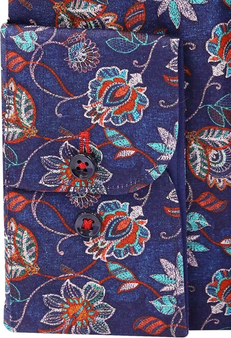 Orange Turquoise Floral on Navy Ground