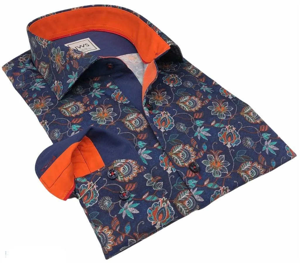 Orange Turquoise Floral on Navy Ground