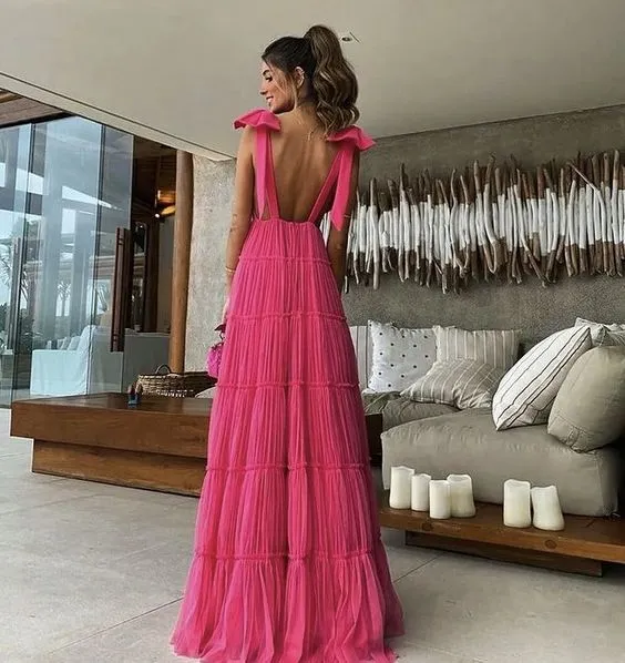 Pink Backless Prom Dress, Evening Dress