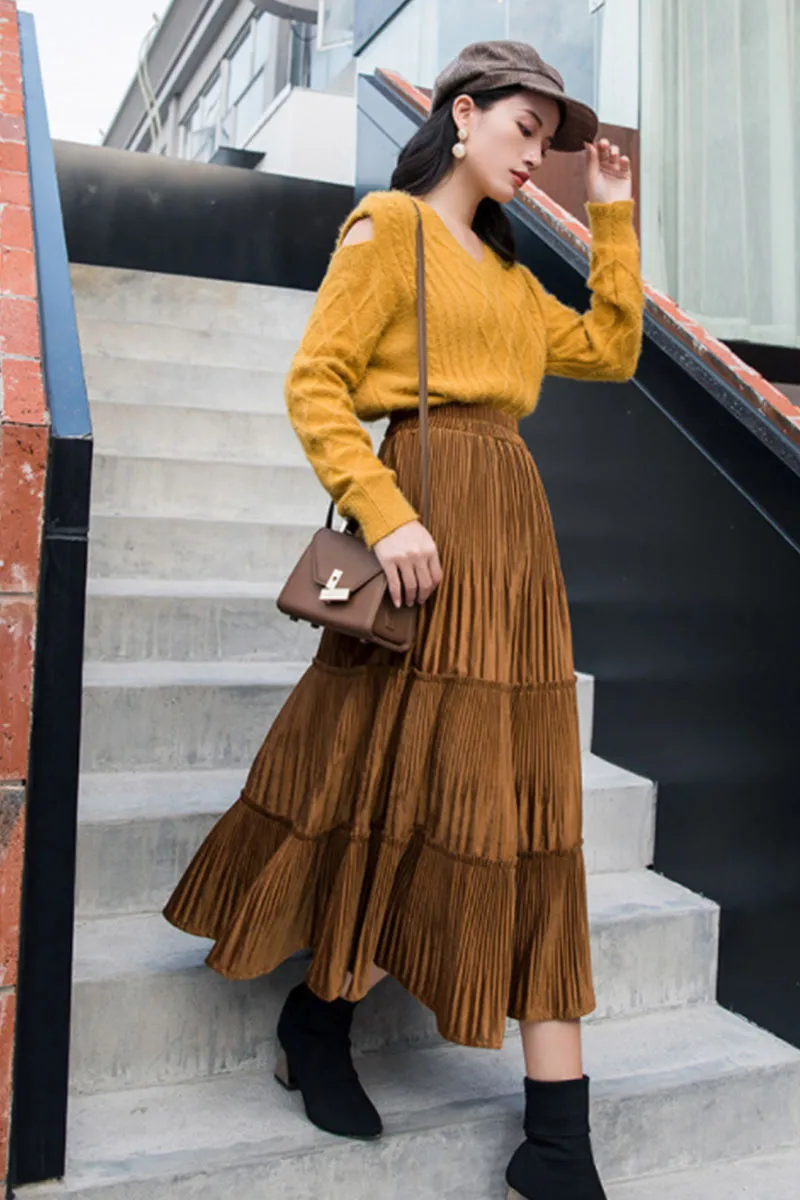 Pleuche Pleated Skirt