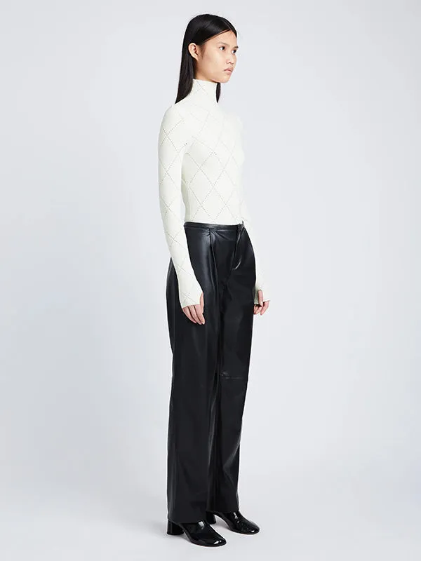 Pointelle Diamonds Turtleneck Top In Off White