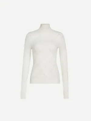 Pointelle Diamonds Turtleneck Top In Off White