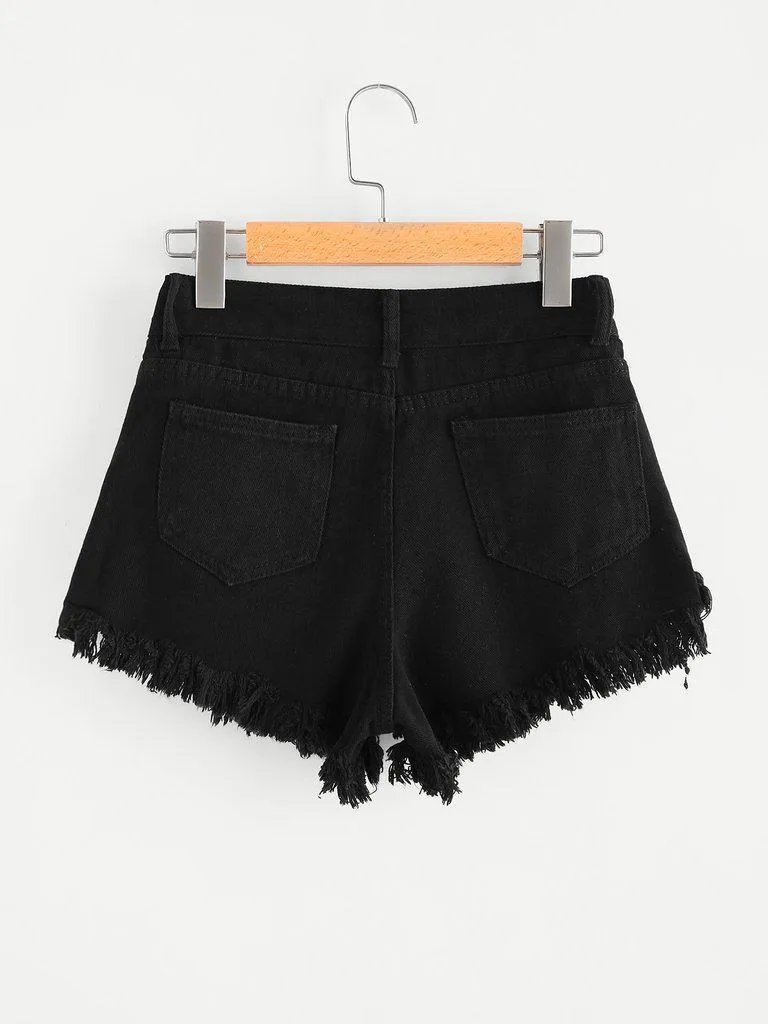 Ripped Frayed Hem Denim Shorts