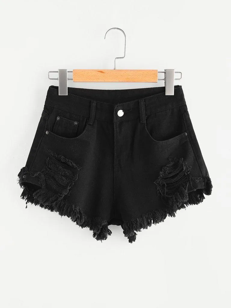 Ripped Frayed Hem Denim Shorts