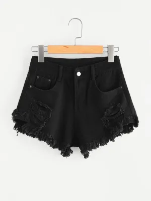 Ripped Frayed Hem Denim Shorts