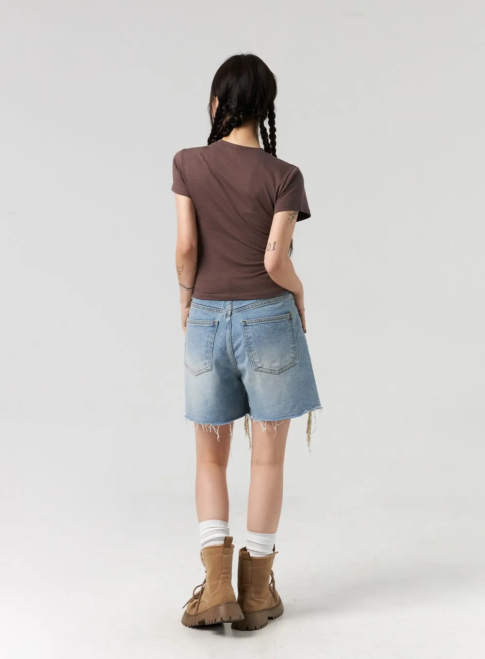 Ripped Hem Wide Leg Shorts CL327