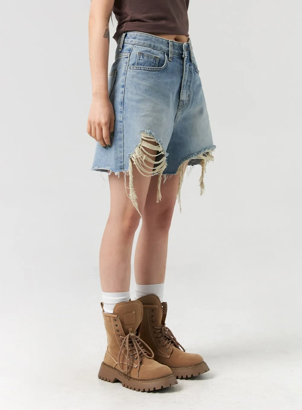 Ripped Hem Wide Leg Shorts CL327