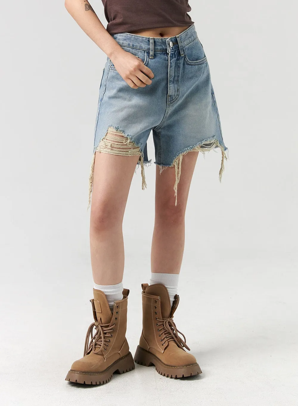 Ripped Hem Wide Leg Shorts CL327