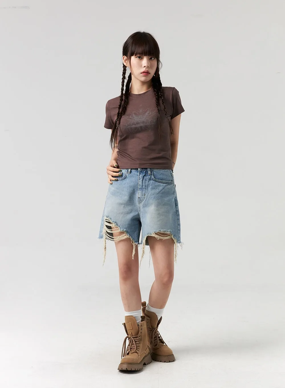 Ripped Hem Wide Leg Shorts CL327