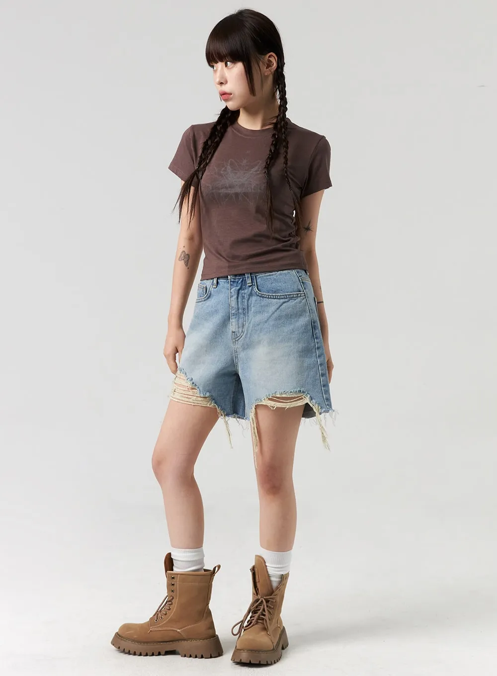 Ripped Hem Wide Leg Shorts CL327