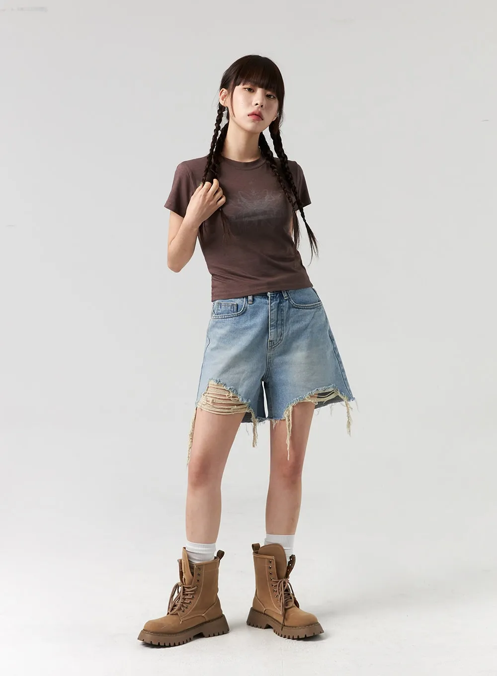 Ripped Hem Wide Leg Shorts CL327