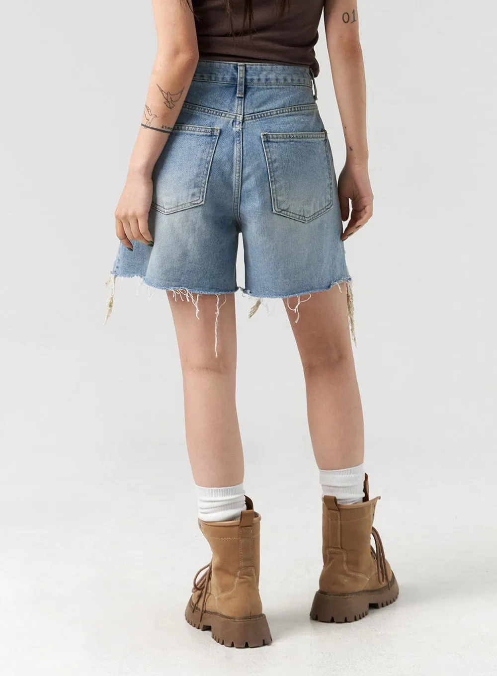 Ripped Hem Wide Leg Shorts CL327