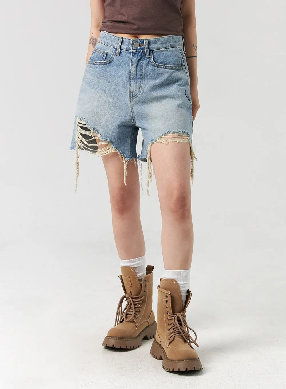 Ripped Hem Wide Leg Shorts CL327