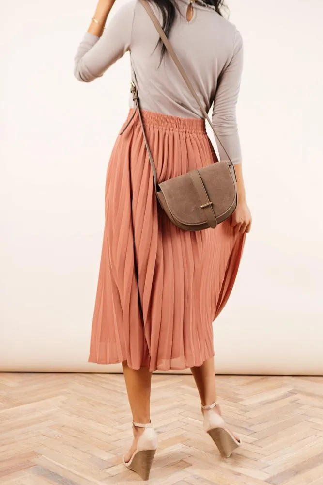 Robin Pleated Midi Skirt in Coral