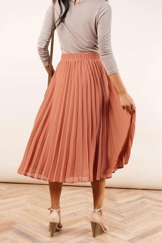 Robin Pleated Midi Skirt in Coral