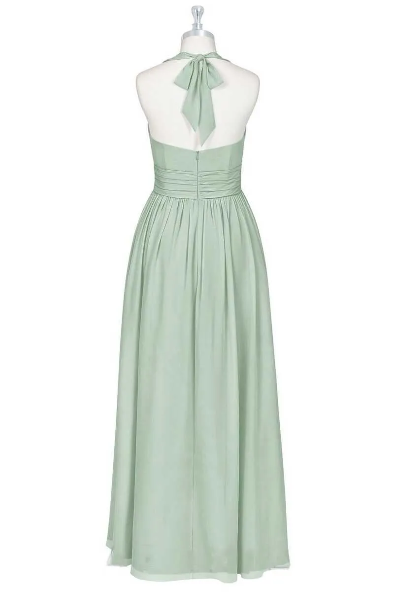 Sage Green Chiffon Halter Backless A-Line Bridesmaid Dress