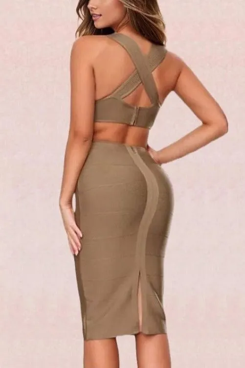 Sasha Bandage Midi Dress - Tan