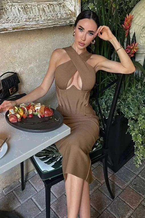 Sasha Bandage Midi Dress - Tan