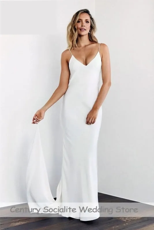 Slender Boho Beach Bridal Chiffon Mermaid Slip Wedding Dress