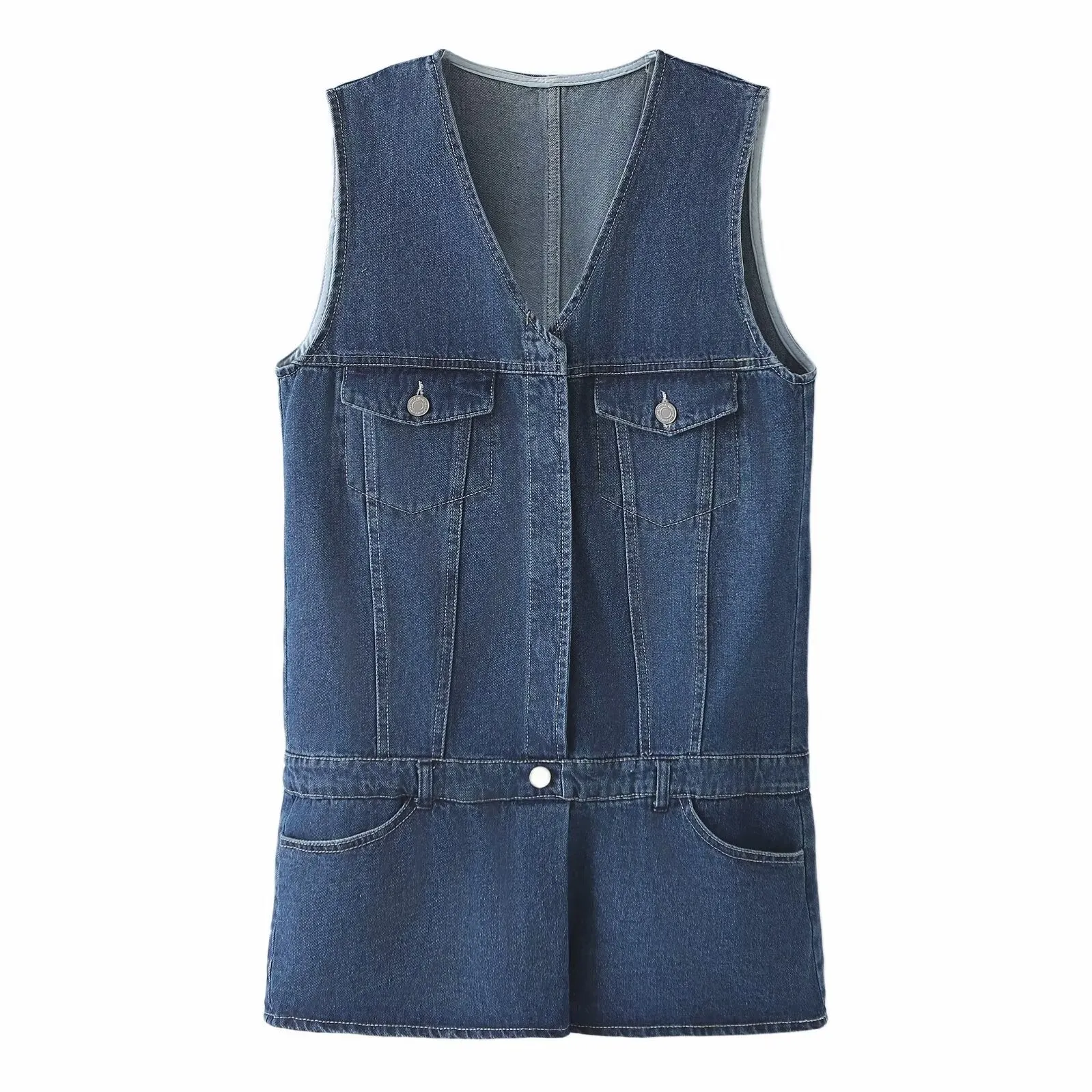 Spring Summer Women Clothing Jumpsuit Loose Casual Sweet Washed Denim Short Dress