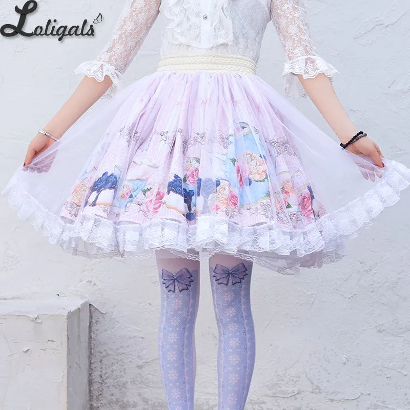 Sweet Flower Printed Short Skirt Mori Girl A line Elastic Waist Skater Skirt