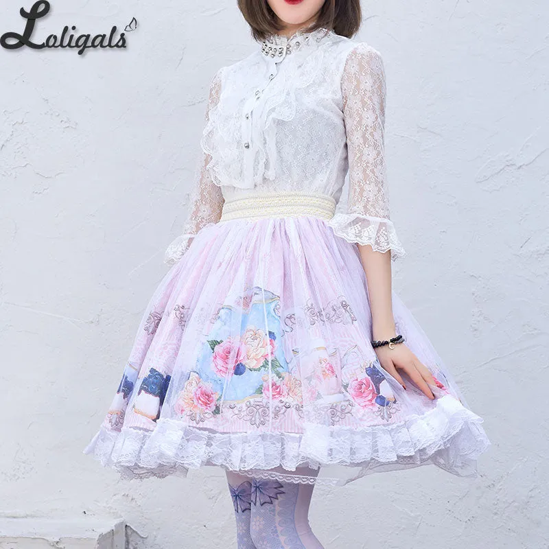 Sweet Flower Printed Short Skirt Mori Girl A line Elastic Waist Skater Skirt