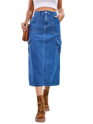 TEEK - Slit Denim Pocketed Skirt