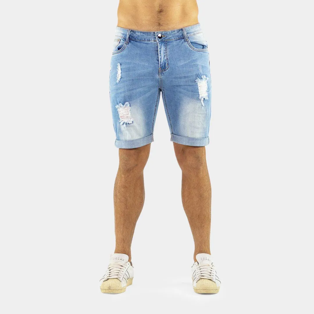 Ultra Stretch Denim Shorts - Blue Ripped