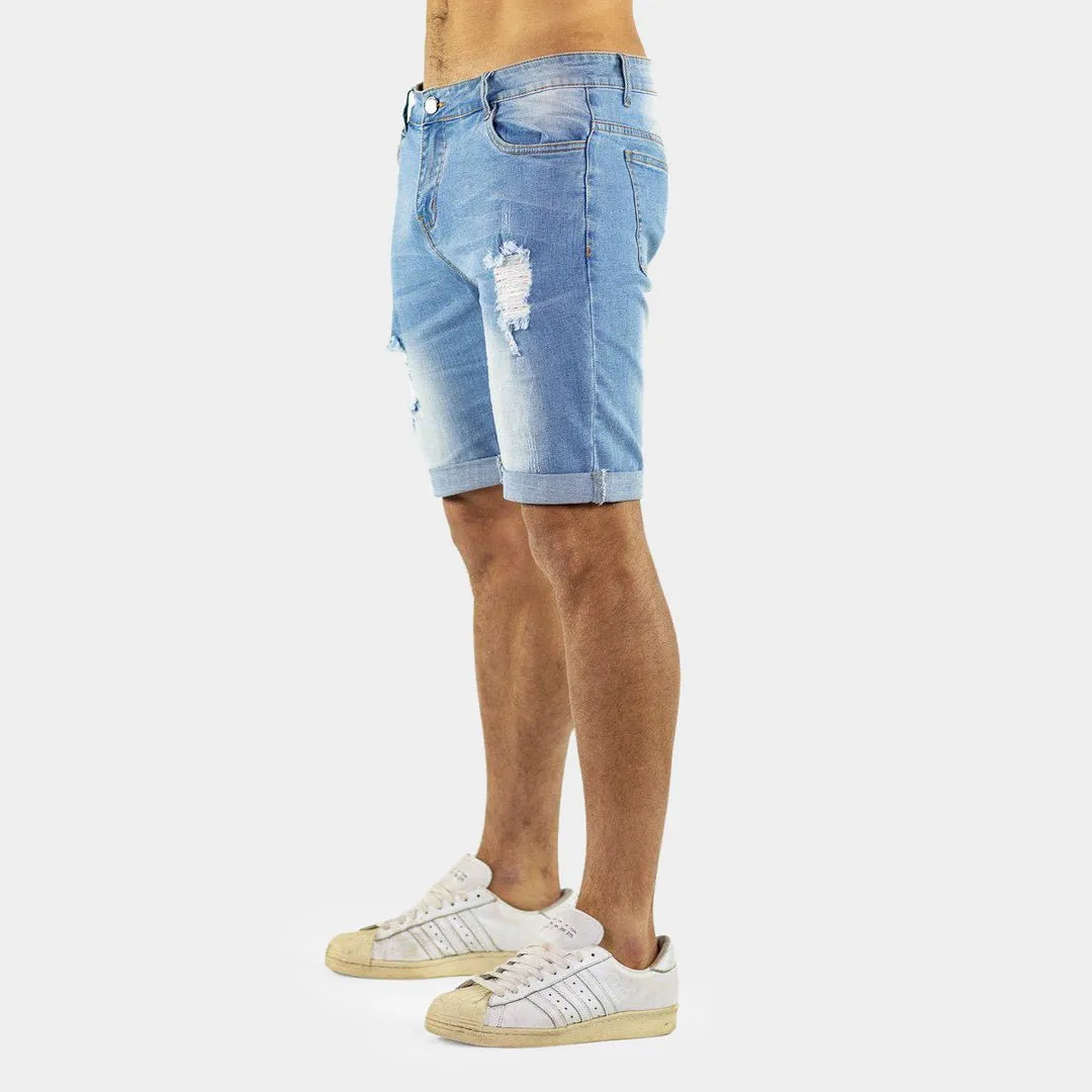 Ultra Stretch Denim Shorts - Blue Ripped