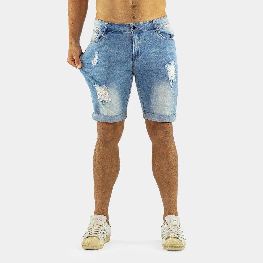 Ultra Stretch Denim Shorts - Blue Ripped