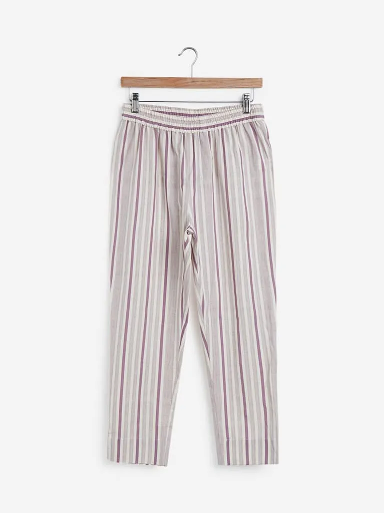 Utsa Lilac Striped Cropped Ethnic Pants