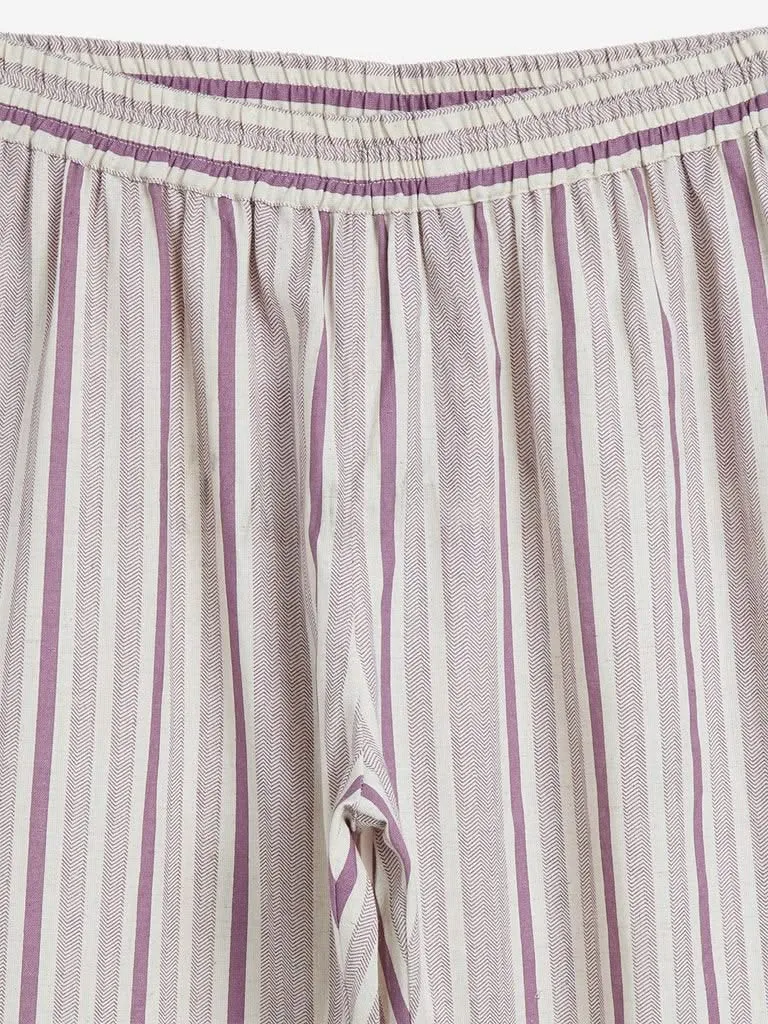 Utsa Lilac Striped Cropped Ethnic Pants