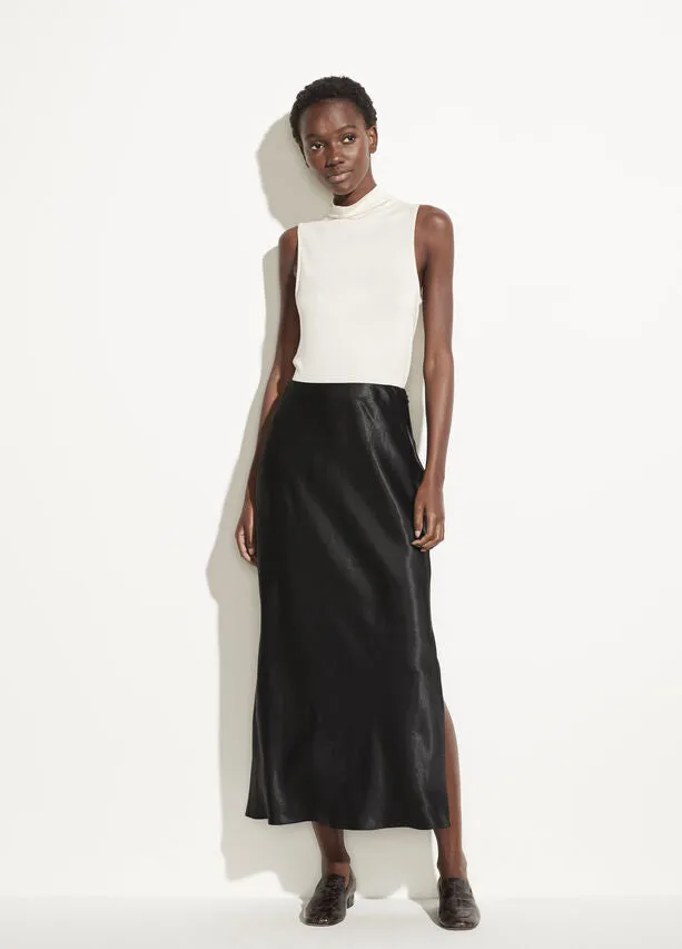 Vince Black Satin Slit Slip Skirt