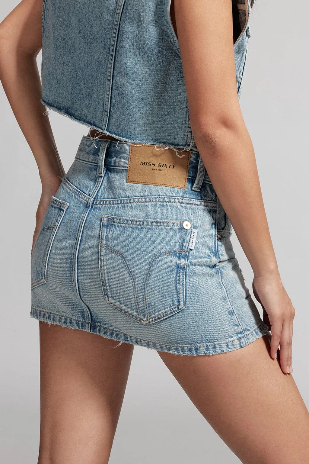 Vintage Distressed Denim Short Skirt