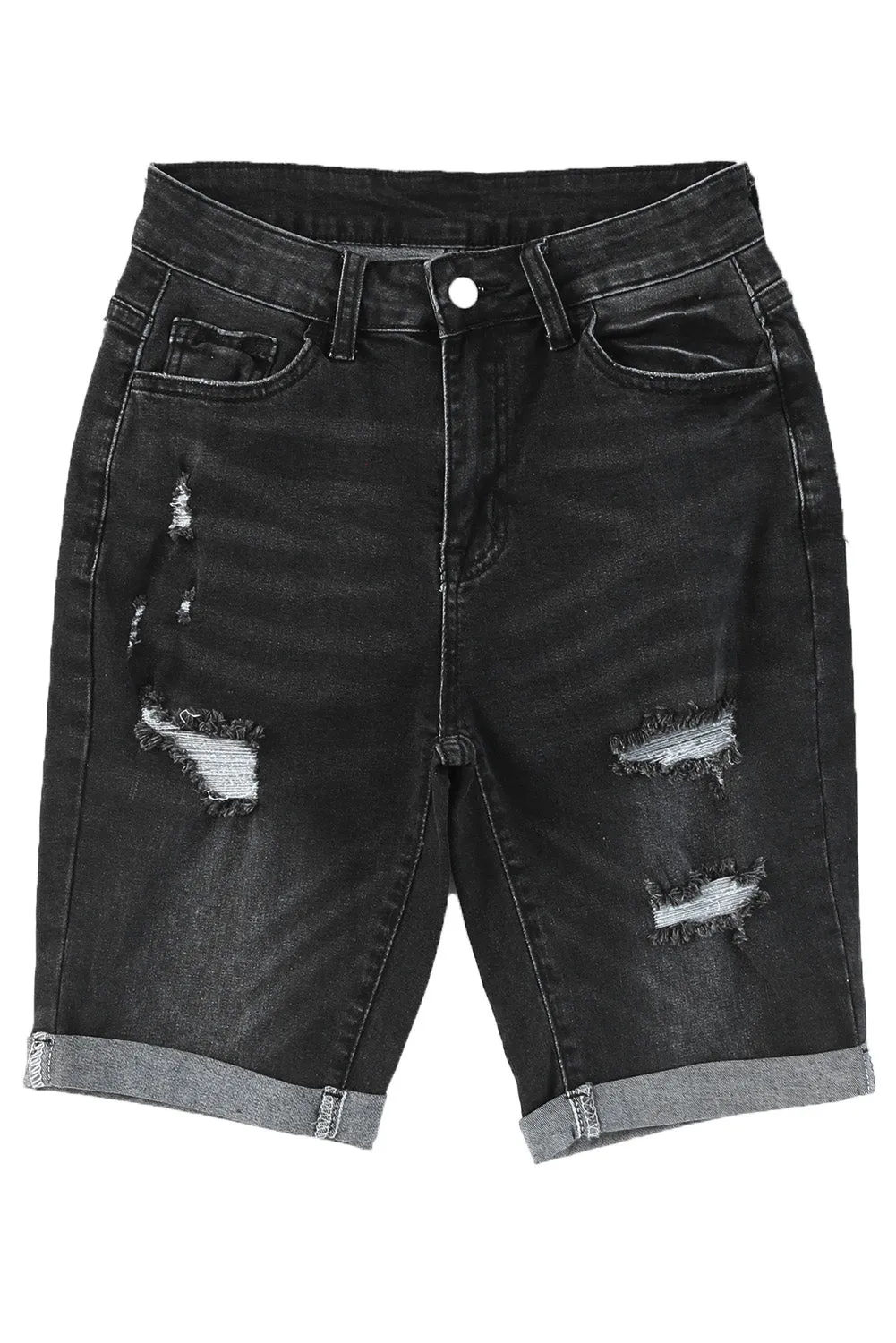 Women's Casual High Waisted Jean Roll-up Distressed Bermuda Denim Shorts