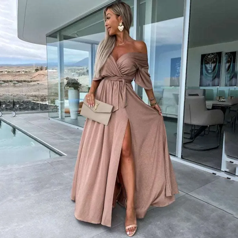 Women's Deep V-neck and Slit Elegant Dress