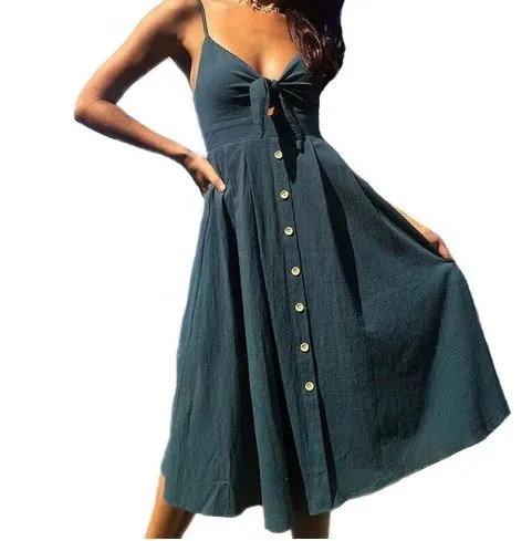 Women's Sleeveless Backless Button-Down Midi Dress