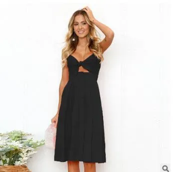 Women's Sleeveless Backless Button-Down Midi Dress